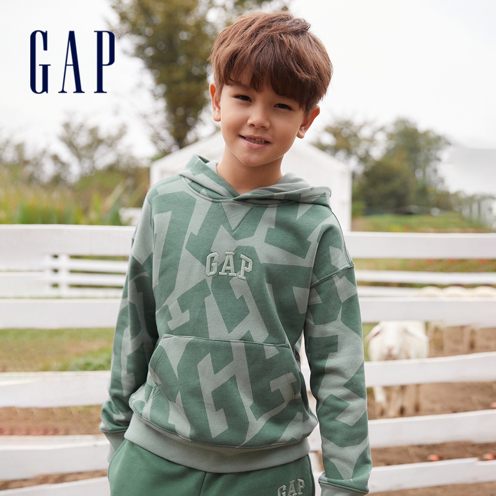 Gap 男童裝 Logo刷毛帽T-綠色(446276)