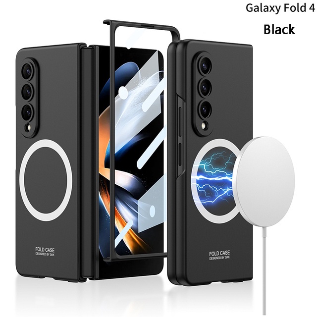 三星 Galaxy Z Fold 4 3 保護套 3 適用於 Magsafe 無線充電磁性保護套啞光硬質 PC 保護套帶
