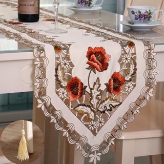 Wl 簡約設計桌旗旗形刺繡滌綸咖啡茶几桌布餐墊裝飾