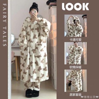 【限時免運】珊瑚絨睡袍女ins冬季新款網紅甜美卡通法蘭絨家居服長款浴袍睡衣 法蘭絨 秋冬睡衣 居家睡衣 休閒睡衣