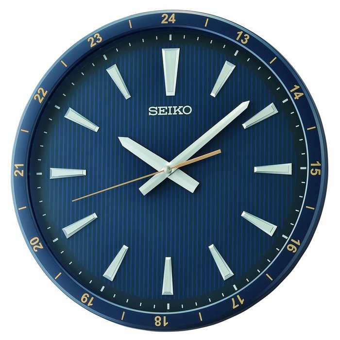 SEIKO CLOCK掛鐘(滑動式秒針),藍色碳纖維條紋面銀色立體刻劃黑色塑膠外殼大鐘徑型號 : QXA802L
