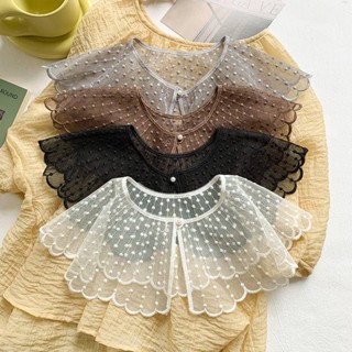 日韓風 蕾絲 刺繡 小搭肩 搭配 裙子 上衣 時尚 鏤空 假領子 夏季 衣領 披肩 女