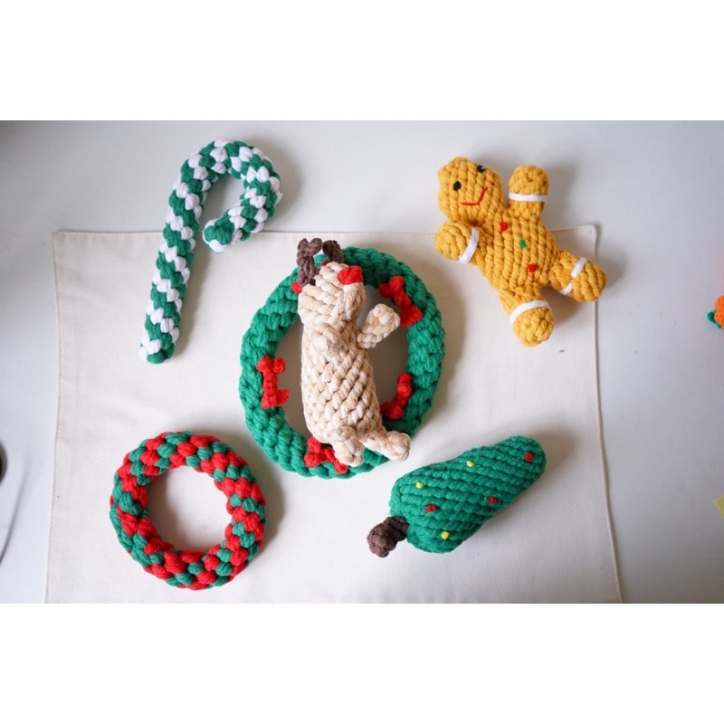 Xmas🎄棉繩玩具✨現貨🇹🇼🎄聖誕玩具 狗玩具 寵物玩具 棉繩玩具 磨牙玩具 寵物棉繩玩具 貓玩具 寵物繩結 幼犬玩具