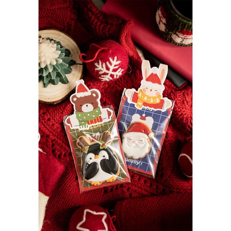 AM好時光【K218】聖誕節可愛熊兔 包裝袋封口對折卡 底卡墊紙 10枚❤耶誕節奶油薑餅乾袋墊片卡 瑪德蓮包裝袋紙卡片