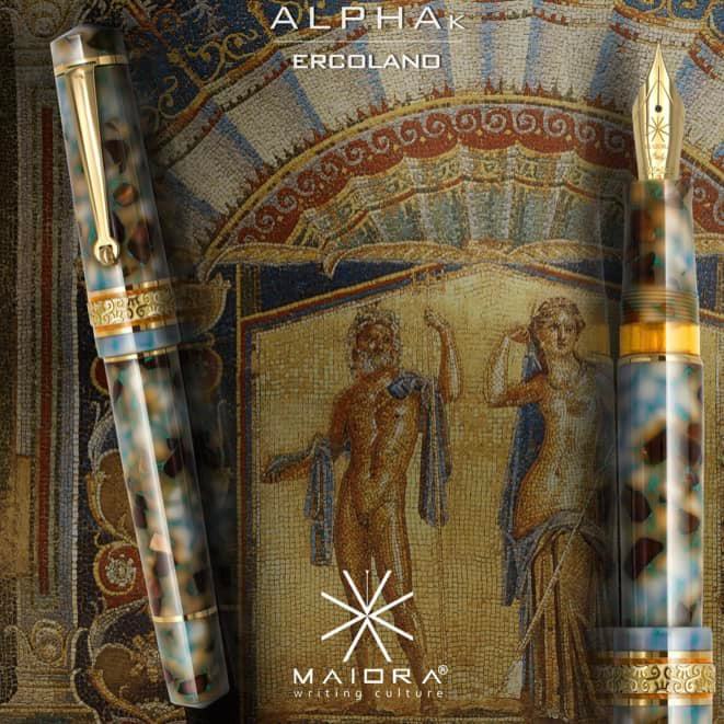 【古今鋼筆】義大利品牌Delta旗下Maiora Alpha K系列 Ercolano 純銀雕刻筆環 綠松石金夾鋼筆
