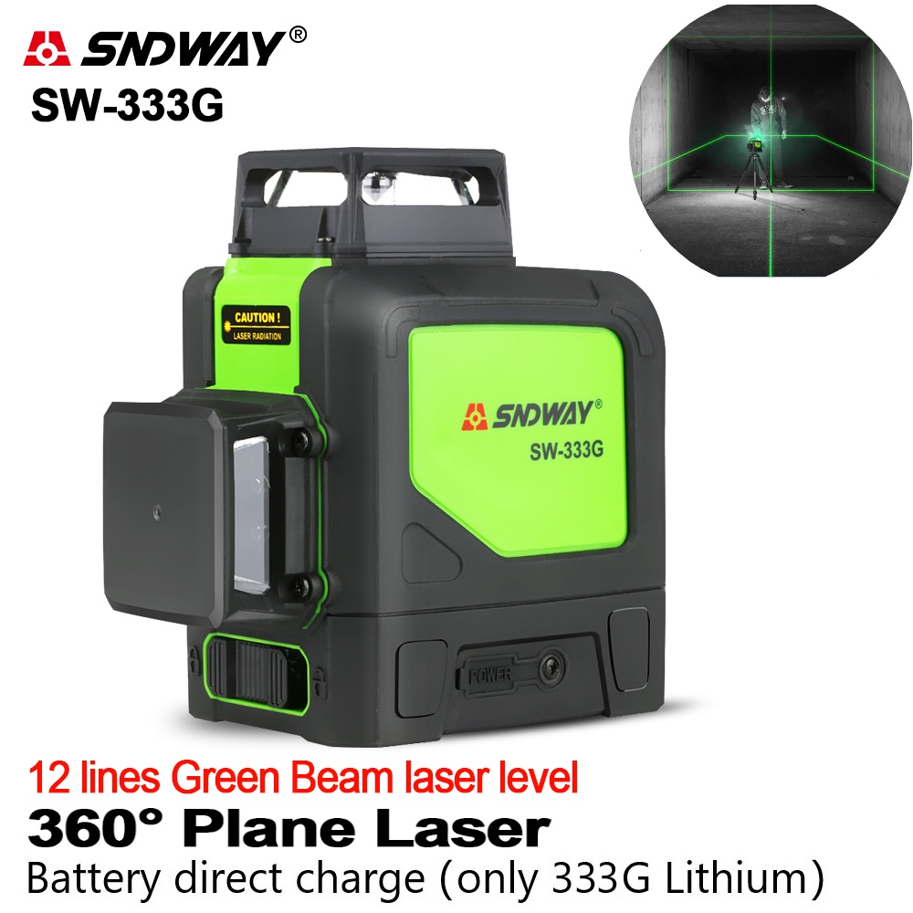 Sndway 激光水平儀 360 度綠色 12 線激光水平儀 3D 旋轉自調平垂直水平專業 SW-333G