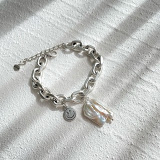 【SK飾品】霧銀色粗鍊條天然珍珠手鍊/巴洛克珍珠手鍊【840872】淡水珍珠手鍊