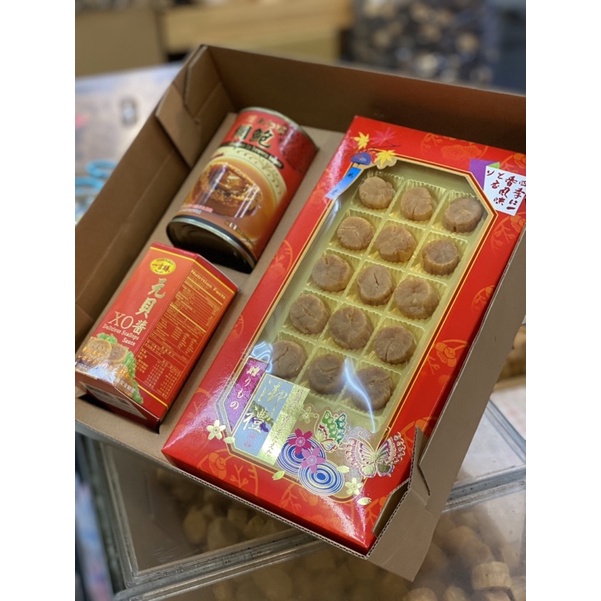 新年禮盒（網鮑5粒裝）、XO干貝醬（選用北海道干貝）、北海道干貝
