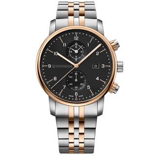WENGER / Urban 簡約雙眼 日期 防水 不鏽鋼手錶 黑x鍍玫瑰金 / 01.1743.129 / 42mm