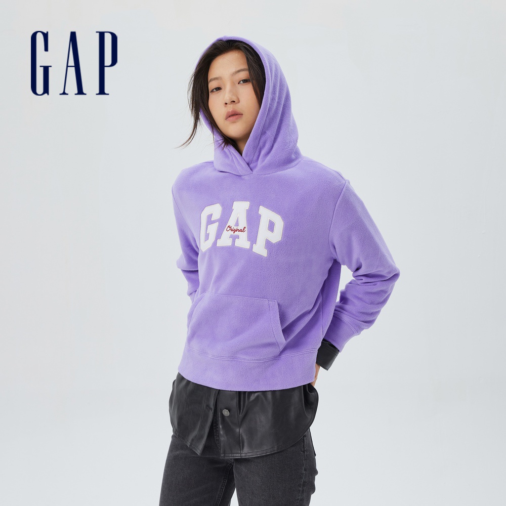 Gap 女裝 Logo搖粒絨帽T-紫色(520206)