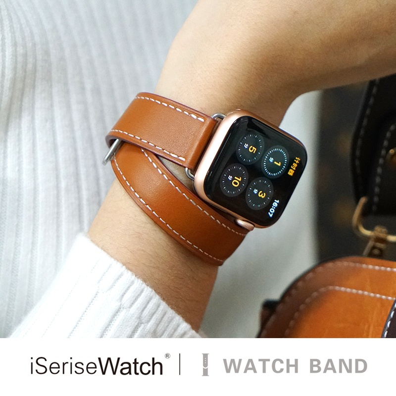 雙圈皮革手錶帶 Google Pixel Watch Apple Watch適用谷歌手錶真皮替換錶帶