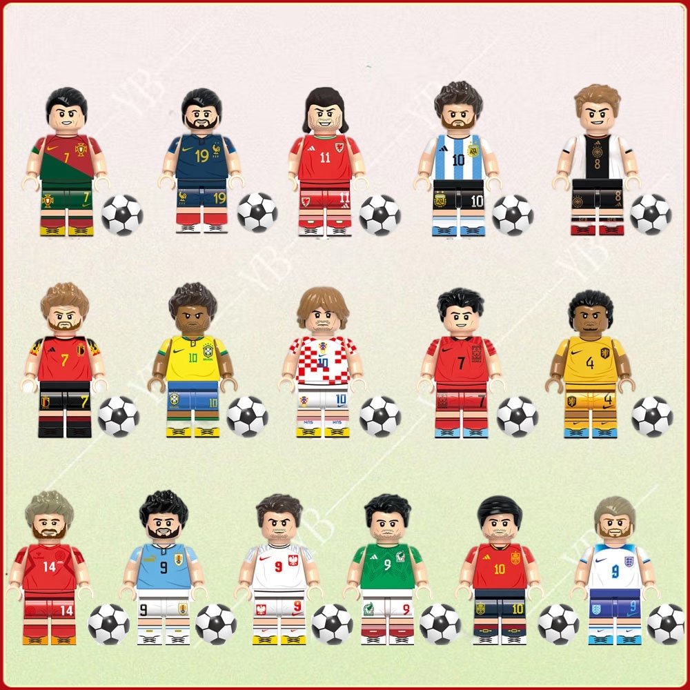 兒童組裝玩具足球明星系列世界杯遊戲積木公仔納米人仔 足球巨星模型 梅西C羅