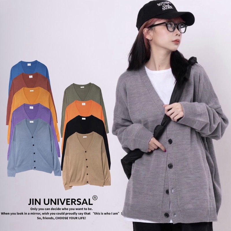 【JIN】🇰🇷韓國 JIN UNIVERSAL 寬鬆落肩針織開襟衫 純色 慵懶 針織 開襟衫 外套（無數量訂購請私訊）