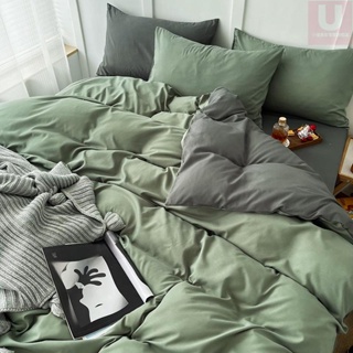 【小優居家】床包四件組 單人/雙人/加大雙人床包四件組 床套組 床罩床單組 薄款兩用被 枕頭套 4件組 親膚棉-深綠+灰