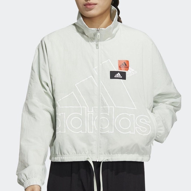 𝓑&amp;𝓦現貨免運 Adidas Logo 女款 短版外套 灰白 HM5290