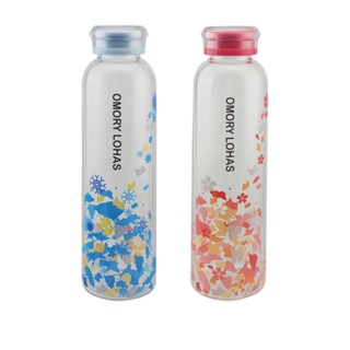 【OMORY】雪花/櫻花 玻璃隨手瓶/隨身瓶/水壺/水瓶550ml(附贈瓶套)
