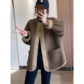 韓版羊羔毛外套 女 秋冬寬松外套 復古高級感上衣 加厚棒球服 ins百搭外套 羊羔毛保暖上衣 毛毛外套
