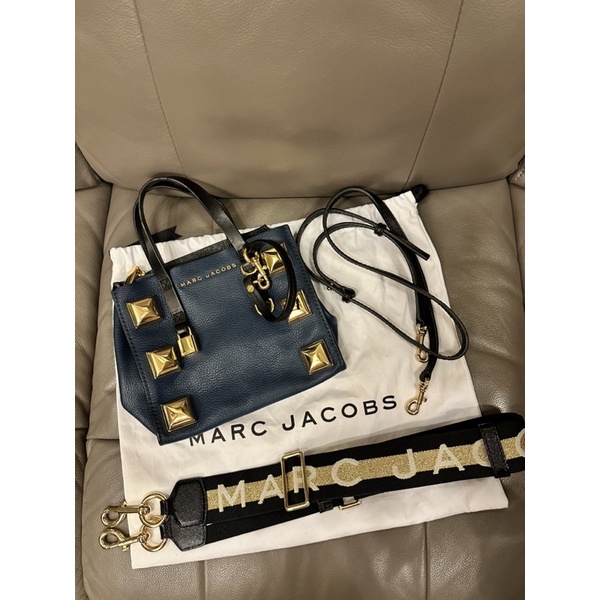 Marc Jacobs 小馬克MJ限量卯釘包附細背帶 黑色拼金粗背帶另售