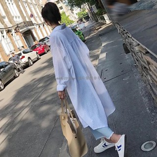正韓ins 棉麻長袖襯衫 開衫 超薄外套 罩衫 長版襯衫 防曬衣 防曬衫 夏季透氣透視遮陽女生過膝外套寬鬆大尺碼3xl