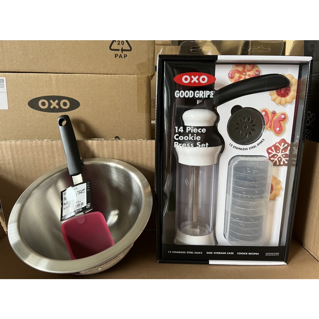 (買就送) OXO 廚房 (組合) 手工餅乾擠壓器 不鏽鋼攪拌盆 矽膠餅乾鏟 餅乾器 製作餅乾 做餅乾