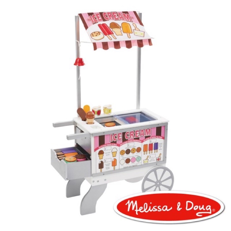 （二手）美國瑪莉莎 Melissa &amp; Doug 木製玩食趣 – 小老闆的點心餐車 冰淇淋推車 麵包餐車 兒童辦家家酒