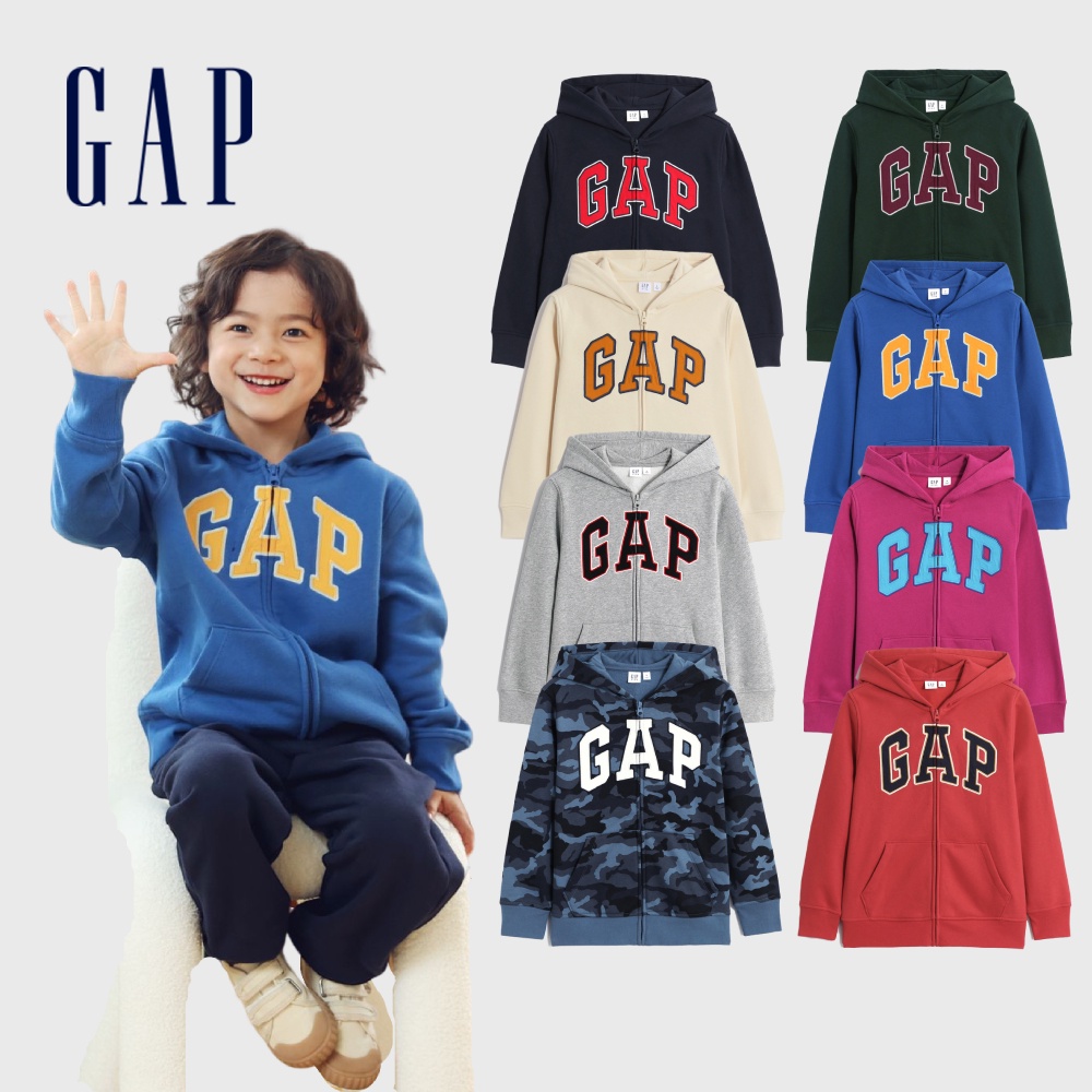 Gap 男童 碳素軟磨系列 Logo刷毛連帽休閒外套 446172-多色可選