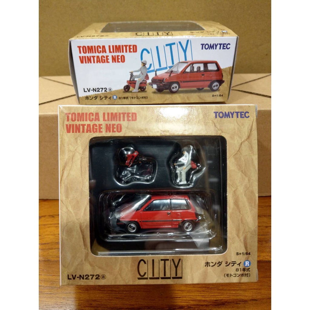 [玩三工作室] 送膠盒TOMYTEC LV-N272a Honda City R（紅）&amp; Motocompo 機車&amp;人偶