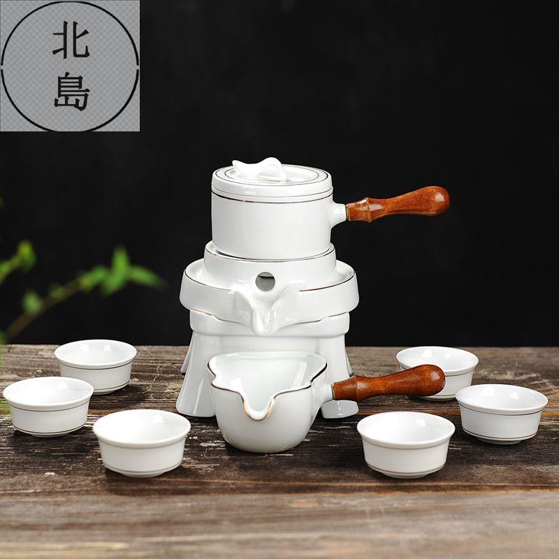 茶具組 茶具套裝 旋轉出茶 茶器 泡茶 品茗 送禮家用 茶具 功夫茶具套裝 時來運轉 半全自動 描金陶瓷 懶人石磨泡茶