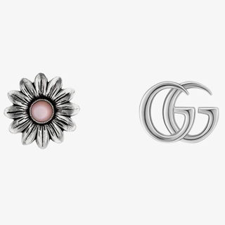 GUCCI 雙G LOGO & 花朵造型 耳環 925純銀 古馳