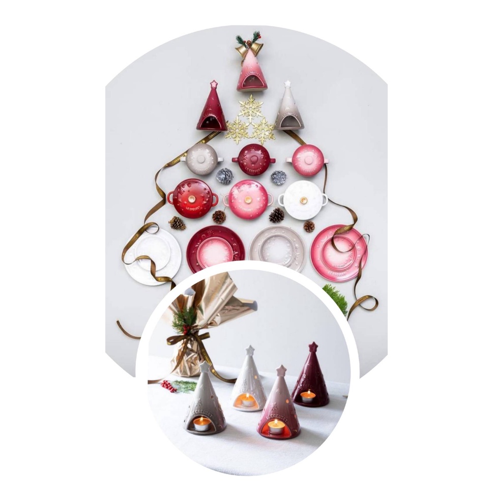多色 LE CREUSET 燭台/星塵之光/珠光白/肉豆蔻/樹莓/櫻花粉/聖誕樹造型/附蠟燭/耶誕禮物
