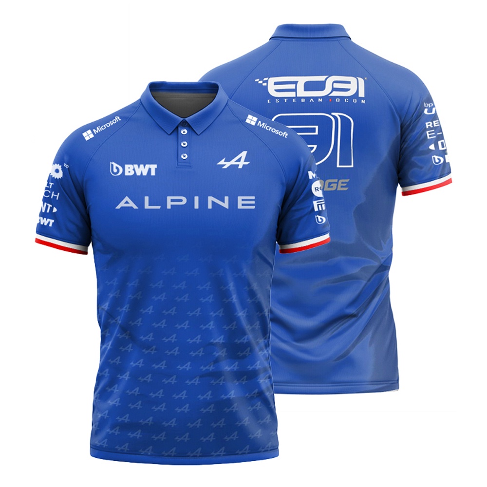 Polo 衫 3d 印花一級方程式 2022 新款 F1 T 恤 Alpine F1 團隊藍色 POLO 衫賽車比賽夏季