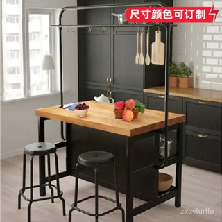 免運 開放式廚房中島臺單獨可移動料理臺吧桌一體鐵藝實木餐邊櫃置物架