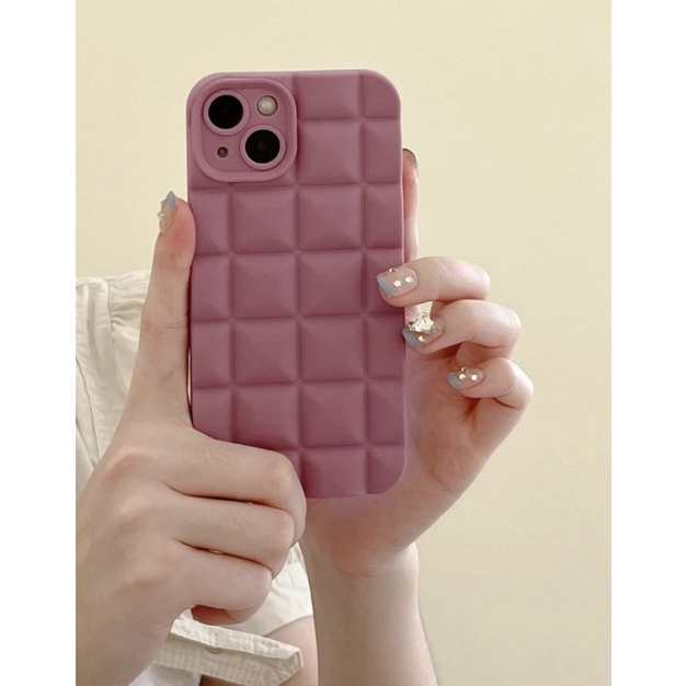 iPhone 12 promax手機殼純色鬆餅格方格立體軟殼抹茶綠沈穩棕莓果紫