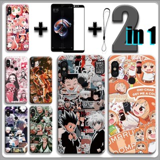 2 合 1 適用於 Redmi Note 5 AI Redmi Note 5 Pro 手機殼帶鋼化玻璃陶瓷螢幕保護膜動漫