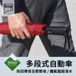 【boy】三折不鏽鋼多段式商務自動傘（咖紅） 現貨 晴雨傘 大傘面 雨傘 推薦 男傘 自動傘 折疊傘 大雨傘