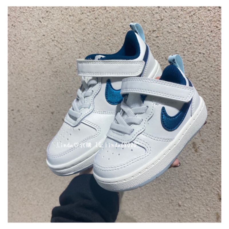Linda❤️代購 Nike Court Borough魔鬼氈  腳印 白藍 童鞋 DQ5980 DQ5981-10