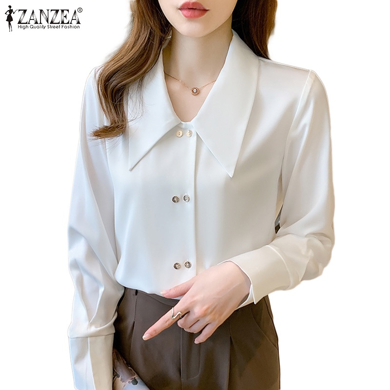 Zanzea 女式韓版時尚長袖翻領鈕扣襯衫