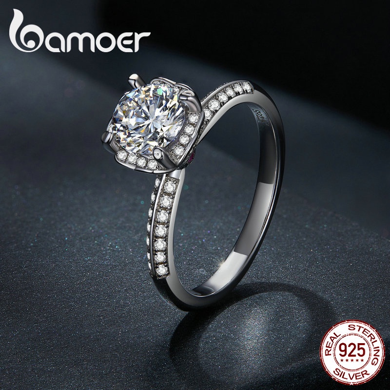 Bamoer 925 銀 1 克拉莫桑石結婚戒指 D 色 VVS1 時尚首飾 4 種尺寸女士 MSR013