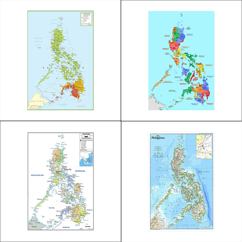 【熱門款式】菲律賓地圖英文版,菲律賓管理地圖帆布繪畫牆飾海報家庭辦公學習用品