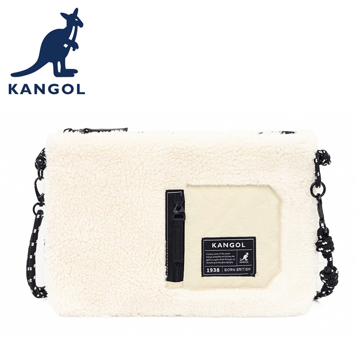 KANGOL 英國袋鼠 側背包 斜背包 62551703 米白 黑色 絨毛包