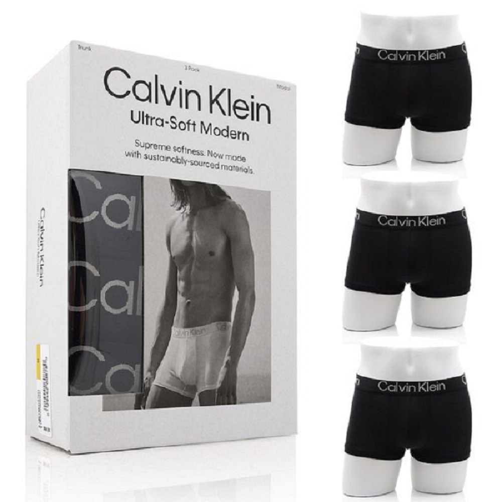 Calvin Klein 黑色3件組 超柔軟現代莫代爾  低腰貼身 短版平口四角內褲 CK 凱文克萊 NB3187