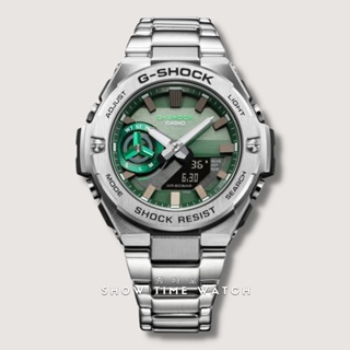 G-SHOCK 卡西歐 輕量碳纖維核心 鋼殼鋼帶 雙顯電子錶-綠面銀 GST-B500AD-3A [ 秀時堂 ]