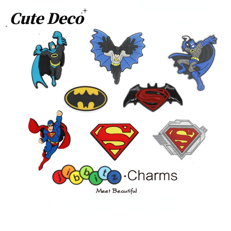 【迷人的裝飾】卡通超人（10種類型）飛行超人/黑豹/蝙蝠俠/超人標誌 Crocs Jibbitz手工DIY手機殼首飾配件
