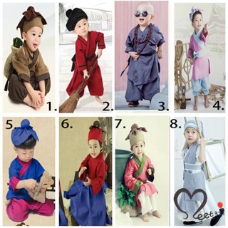 兒童古裝漢服小和尚衣服小藥童服裝男女寶寶國學書僮鋤禾演出服萬聖節角色扮演服 Cosplay 角色扮演 變裝