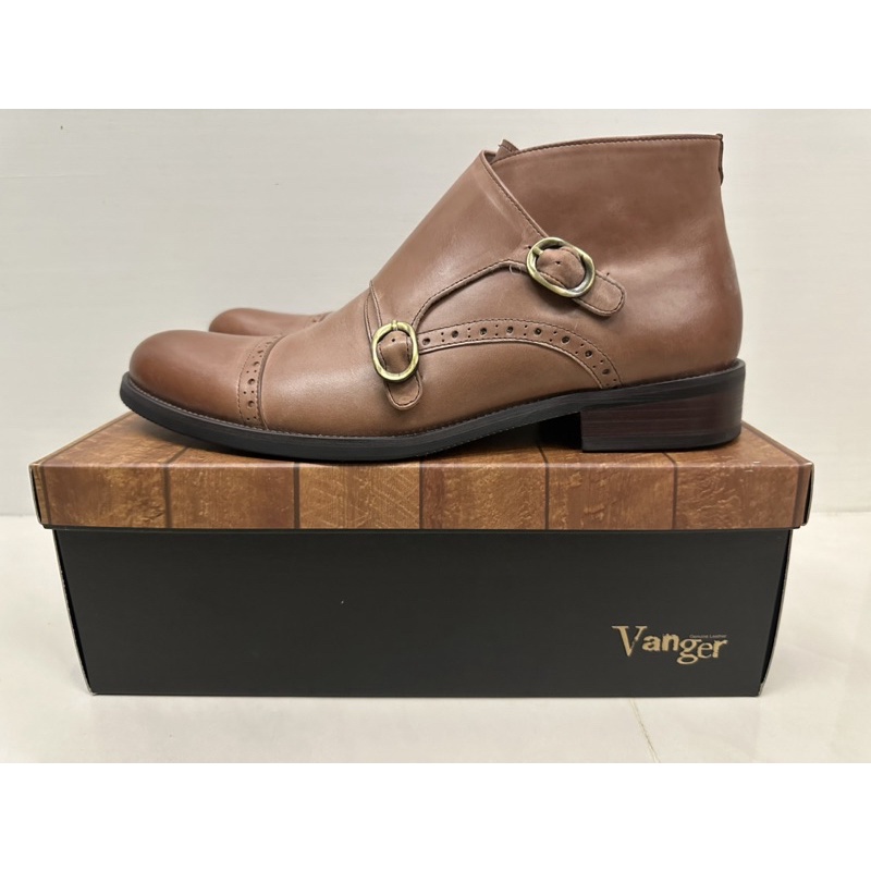 Vanger 簡約都會雙釦孟克矮靴 Va218咖 增高款 41號
