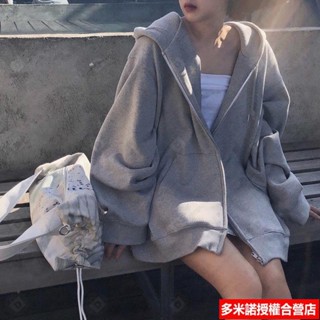 秋冬季 常規款長袖ins超火衛衣女 純色口袋袋鼠兜連帽薄款外套 內刷毛加厚休閒風韓版潮 學生寬鬆上衣開衫#AJI