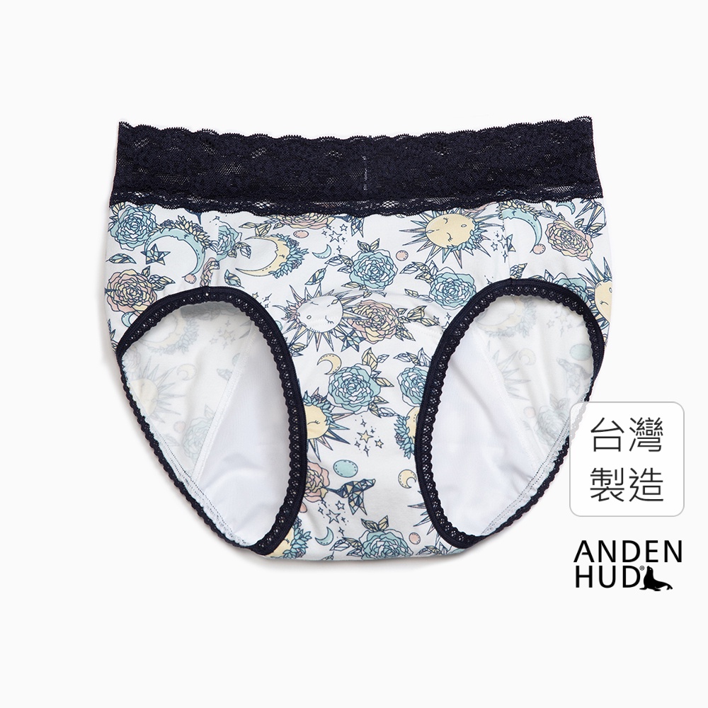 【Anden Hud】星河假期．蕾絲高腰生理褲(白-花草星幻) 台灣製