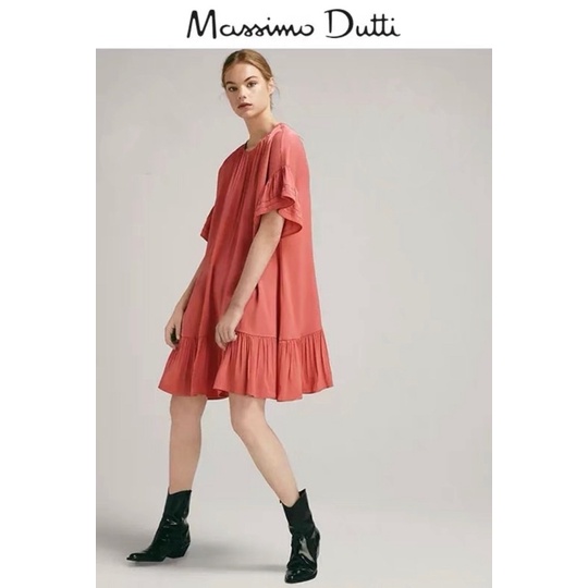 全新現貨專櫃正品Massimo dutti 女式珊瑚色設計款後綁帶不收腰洋裝