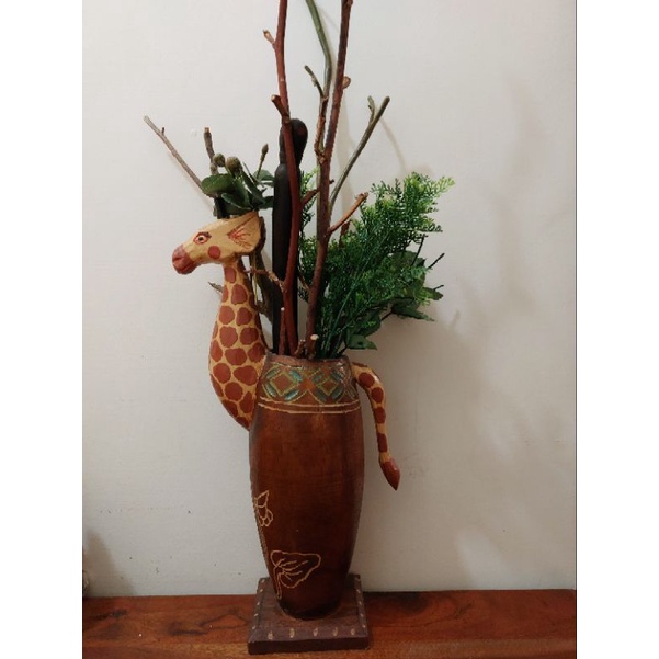 原木 長頸鹿 鄉村雜貨 生活雜貨 拍照道具 裝飾 佈置 擺飾 非洲 動物 花器 花瓶 木雕彩繪