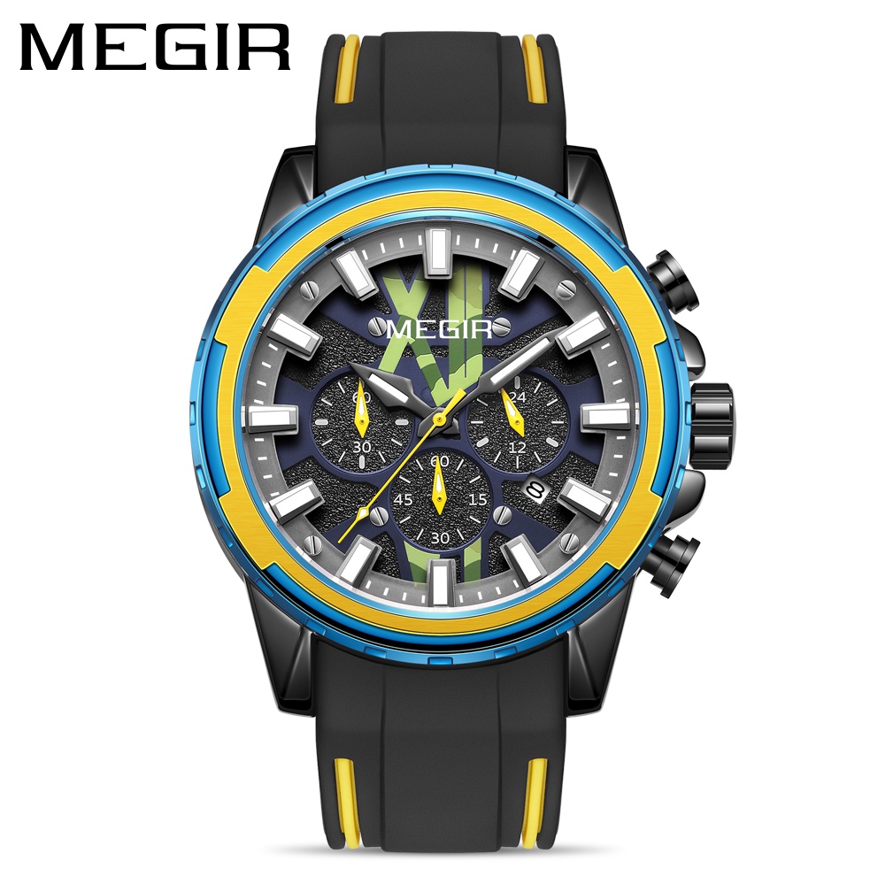 Megir 時尚創意男士手錶石英手錶豪華男士手錶運動矽膠防水計時碼表男士禮物日期時鐘